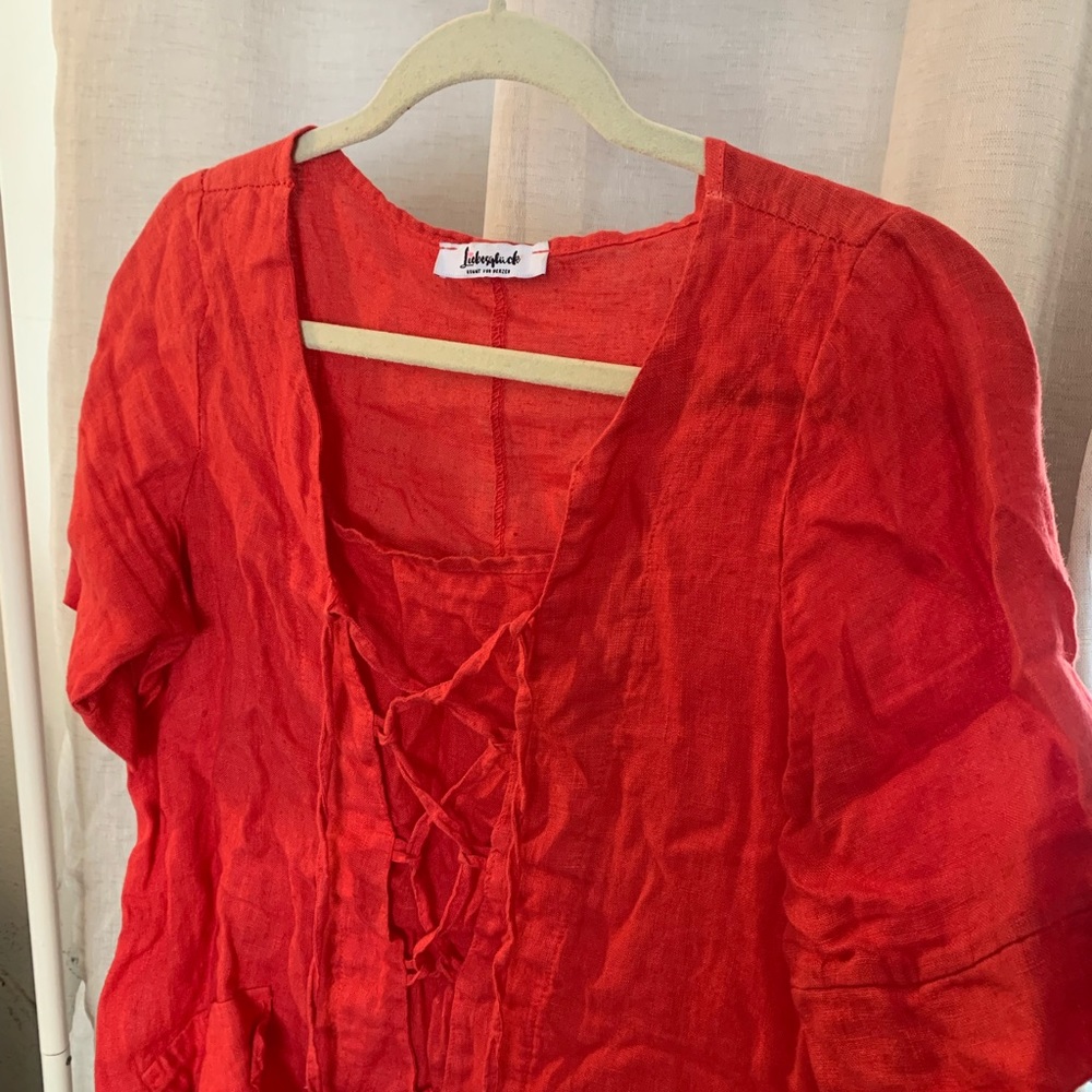 Red linen tunic top